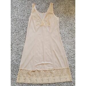Vintage Lace Lingerie Long Dress Slip Undergarment V-Neck Sleeveless XL